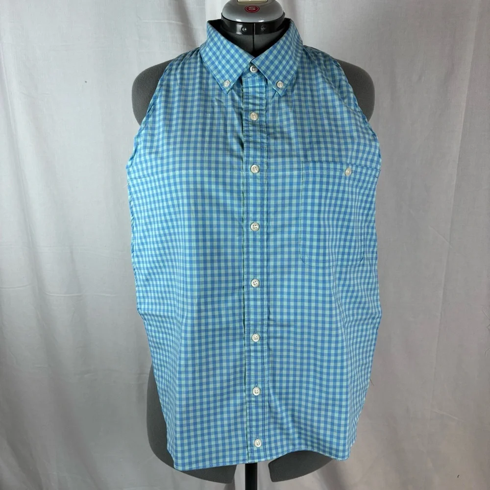 Bib For Adult | Handcrafted Dignity Cover | Aqua Plaid Button-Up ‎ | 19